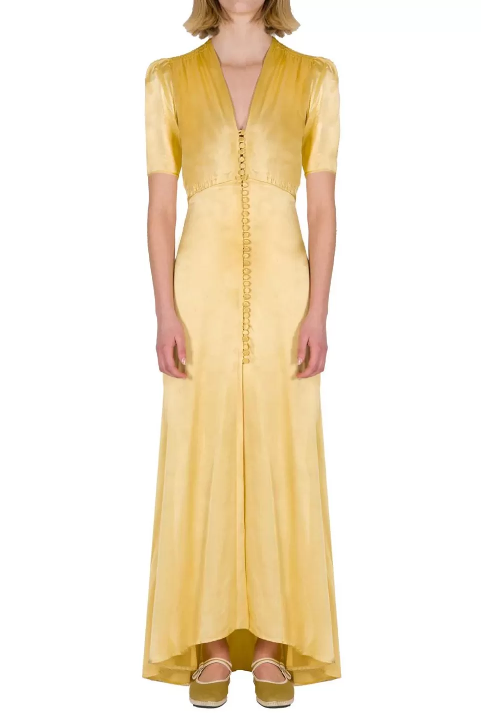 Dresses | Luisa Beccaria Yellow Silk Bottoncino Dress